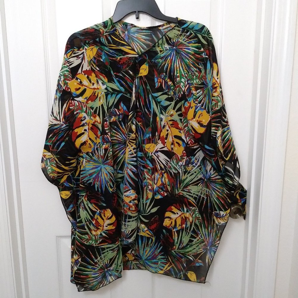 Plus Paradise Black Multi-color Swim Cover Up Size 3 X